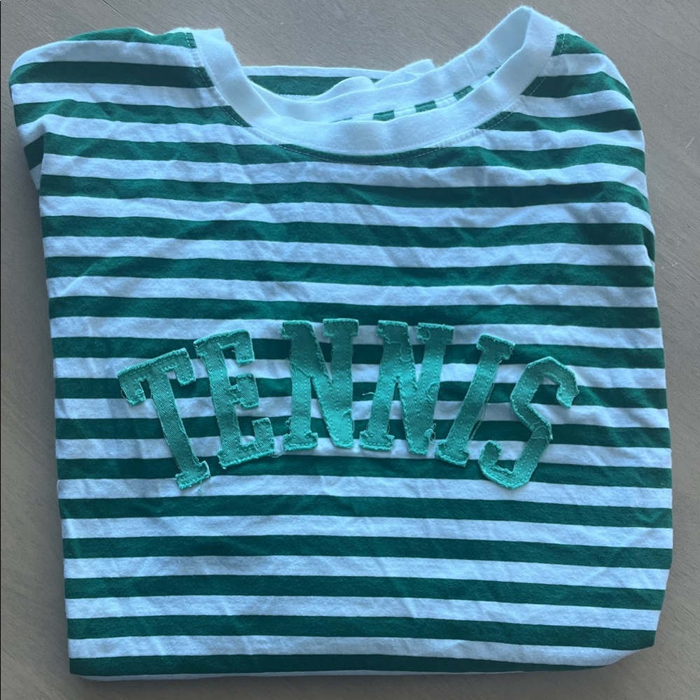 Beach Riot Green and White Striped Shirt